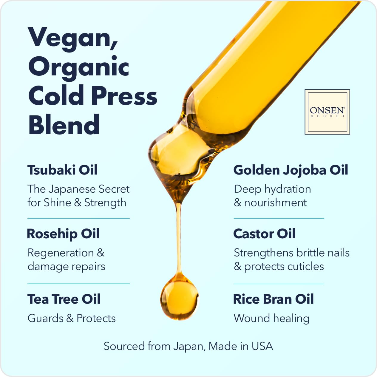 Onsen Secret Nail & Cuticle Repair Oil (2x10ml) - Dry Oil Formula - Japanese Tsubaki, Tea Tree & Jojoba - Strengthens Nails, Repairs Cuticles, Hydrates Skin & Hair - Natural & Vegan