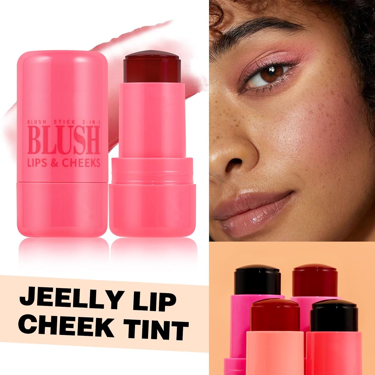 4 Pcs Milk Jelly Blush Stick,Buildable Watercolor Finish Lip and Cheek Makeup Cooling Water Jelly Tint,Vegan & Cruelty Free.（4 Color）