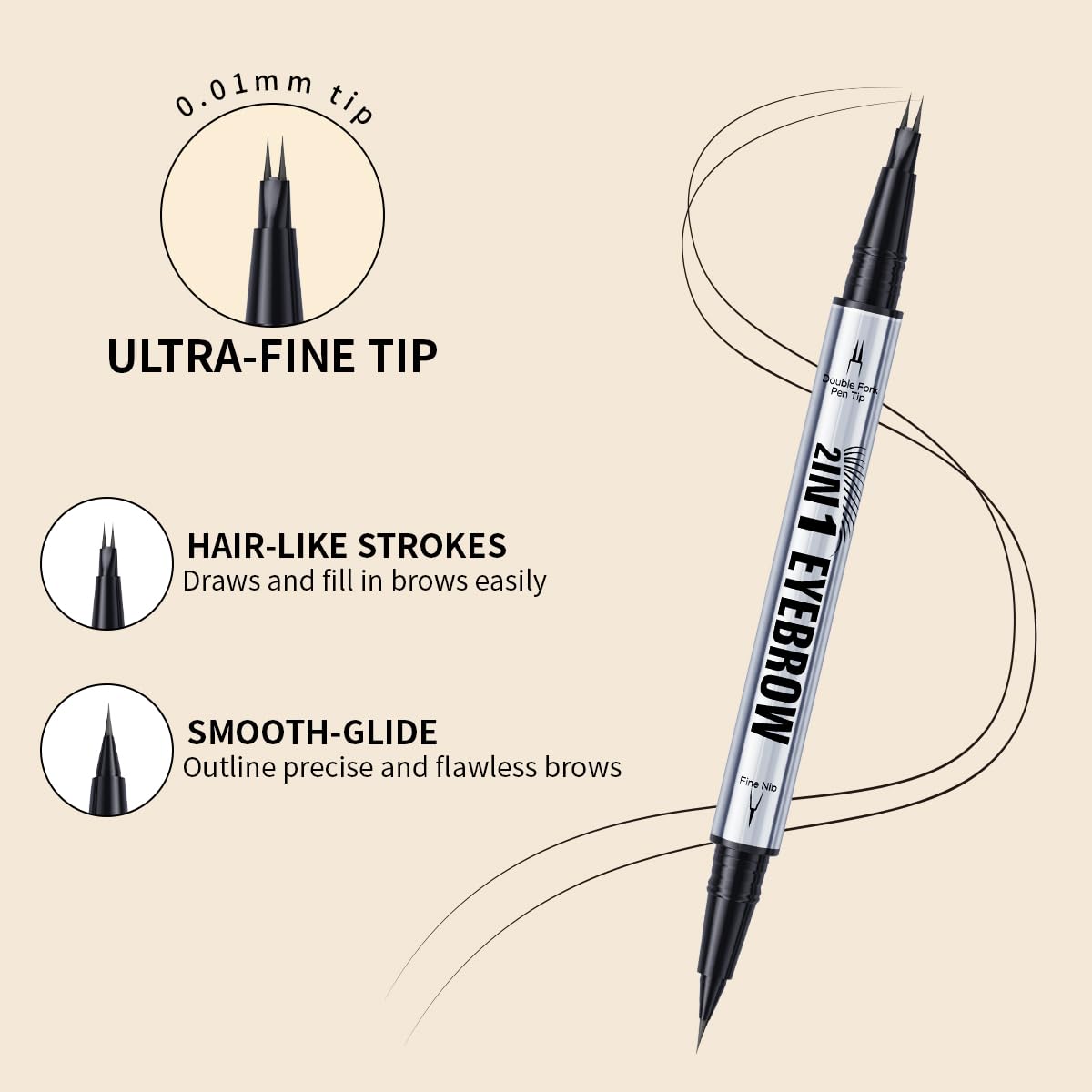 Eyebrow Pencils for Women - Microblading Eyebrow Pencil 2-In-1 Dual-Ended Eyebrow Pen with Precise 2-Fork-Tip & Brush-Tip Waterproof Eyebrow Pencil for Hair-Like Brows, Last All-Day, Dark Brown