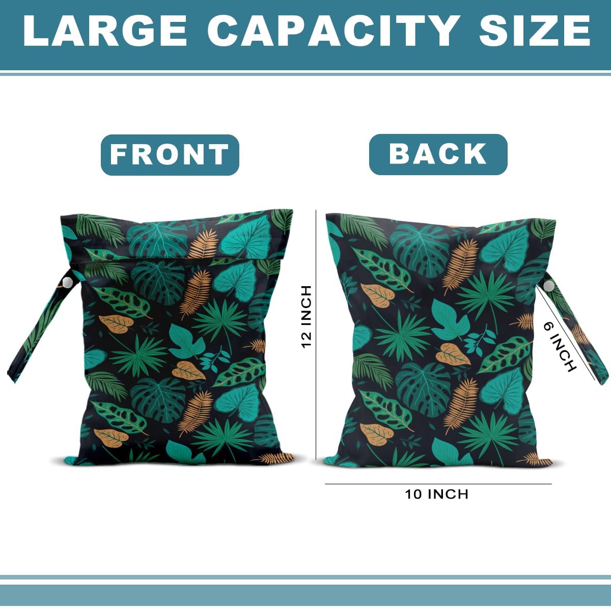 2Pcs Palm Leaves Wet Bag 12x10 Inch, Plants Waterproof Reusable Wet Dry Bag, Tropical Washable Travel Laundry Bags for Swimsuit Beach Diapers Dirty Yoga Gym Clothes, Plants Gifts for Women Friend