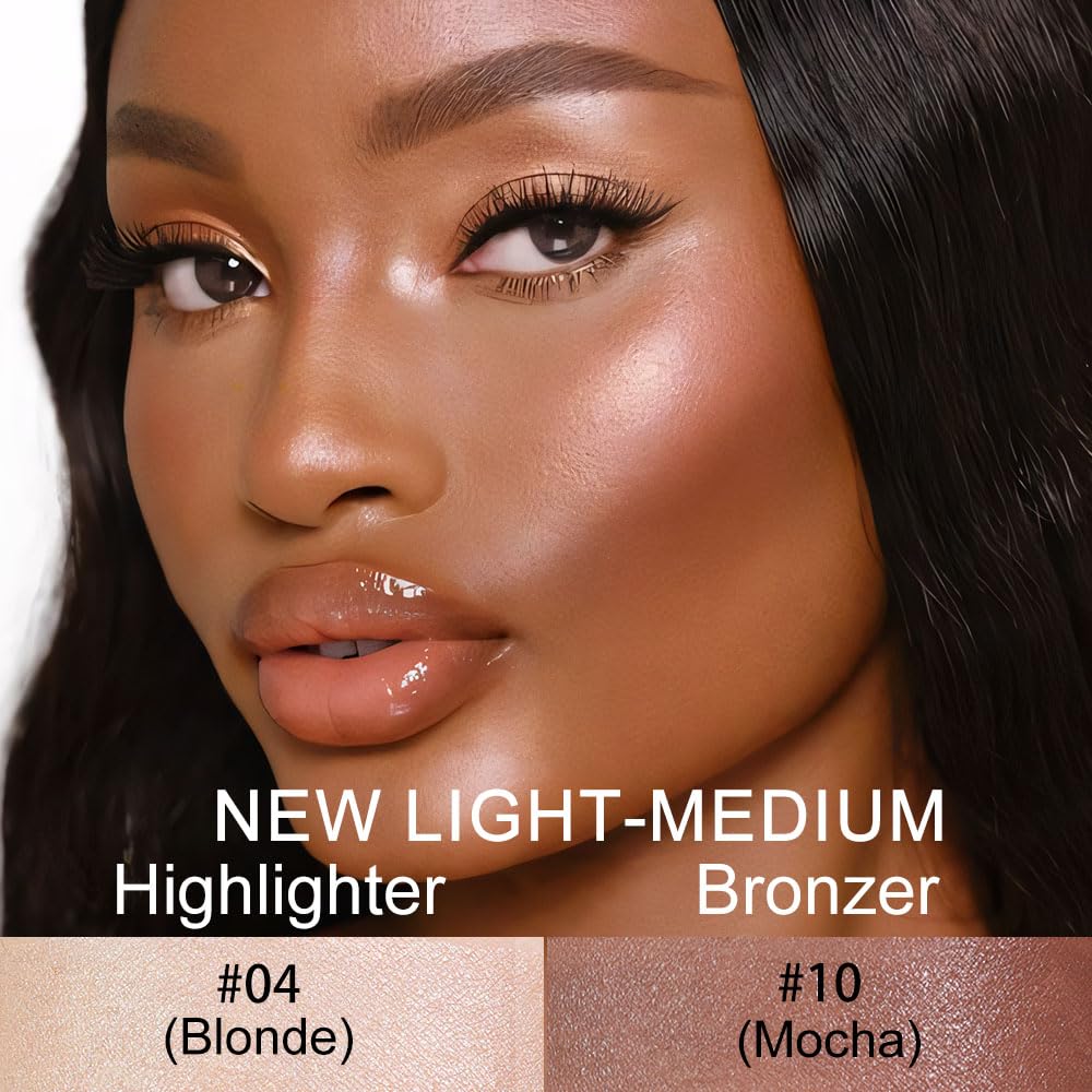 evpct 2Pcs Face Cream Contour Bronzer Sticks Makeup Highlighter Highlight Blonde Mocha Creme Cheek Contour Sticks contorno en crema Bronzing Foundation Face Contour Stick Kit,4+10 New Light-medium