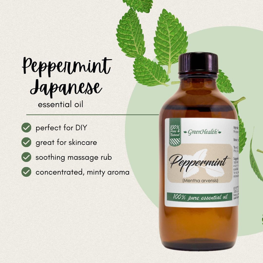 GreenHealth Japanese Peppermint Essential Oil - 128 fl oz (1 Gallon) - 100% Pure & Natural Mentha Arvensis Oil - Bulk Size for Diffusers, Cleaning, Candles, Aromatherapy & DIY Use