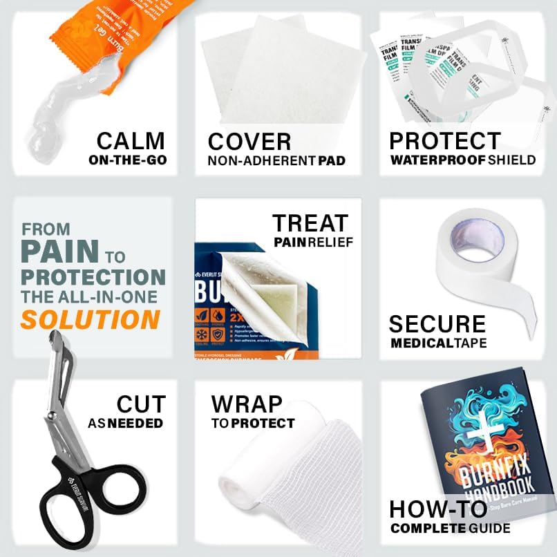 EVERLIT Burn Kit with Sterile Waterproof Wound Dressing | Hydrogel-Foam Burn Dressings, Burn Gel, Non-Stick Pads, Gauze & Shears | 30pcs First Aid Supplies for Instant Cooling, Soothing & Relief
