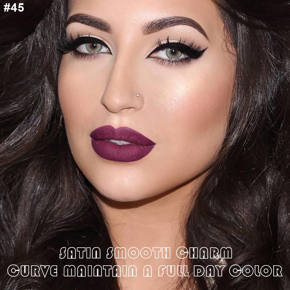 evpct 2Pcs Light Plum Purple Matte Liquid Lipstick Lip Gloss Stain and Retractable Lip Liner Makeup Set for Women Long Lasting Waterproof 24 Hours Lipstick labial mate larga duracion 24 45#