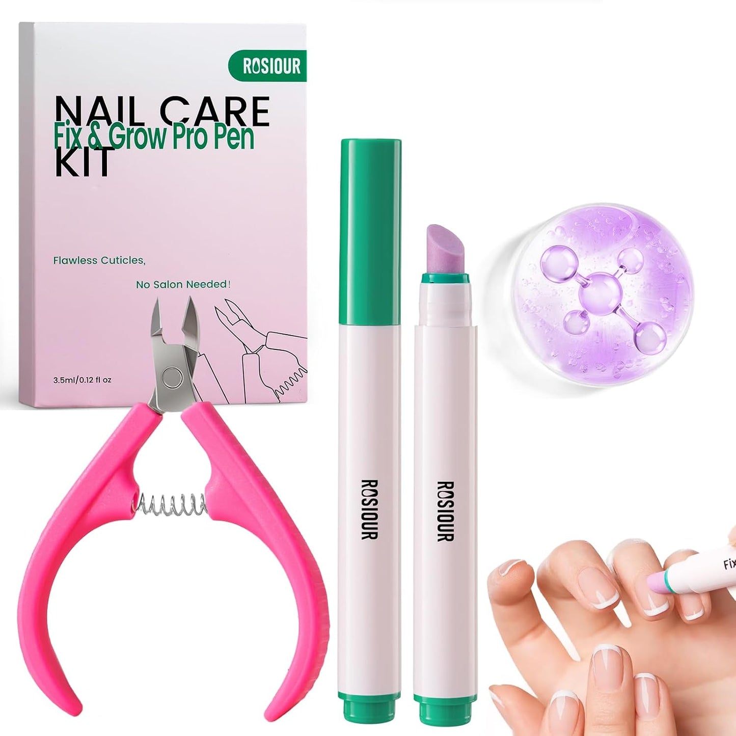 Ceramic Cuticle Oil Pusher Pen: 3-in-1 Nail Cuticle Buffer Pens with Cuticle Nipper for Hangnails, Dry & Damaged Nails, Moisturize Strengthen Brighten Nails Care