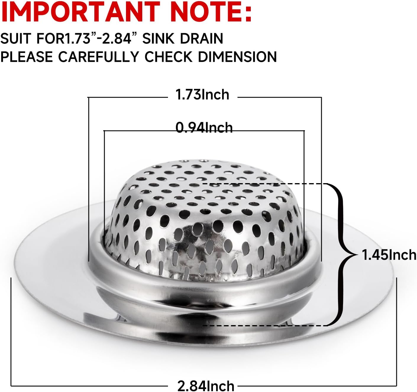 2PCS Bathtub Drain Strainer Cover - 2.84 inch Stainless Steel Shower Drain Hair Catcher
