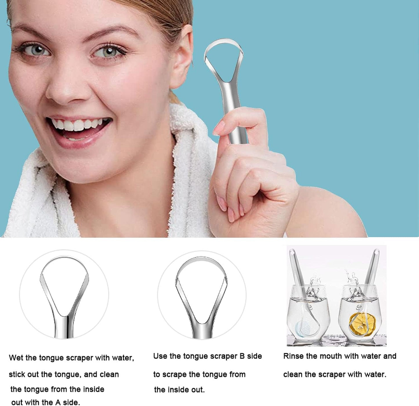 2 Pack Tongue Scraper Cleaner for Adults & Kids, Medical Grade Metal Tongue Scrapers with Travel Case, Wide-Head Tongue Cleaners Set for Fresh Breath Dental Eliminate Bad Breath in Seconds