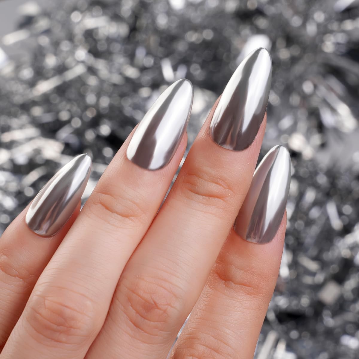 Pretty Diva Chrome Nail Powder - Silver Mirror Effect Nail Chrome Powders, Highlight Metallic Chrome Powder for Nail Art Pigment Chrome Powder for Nails (Silver, 1g)