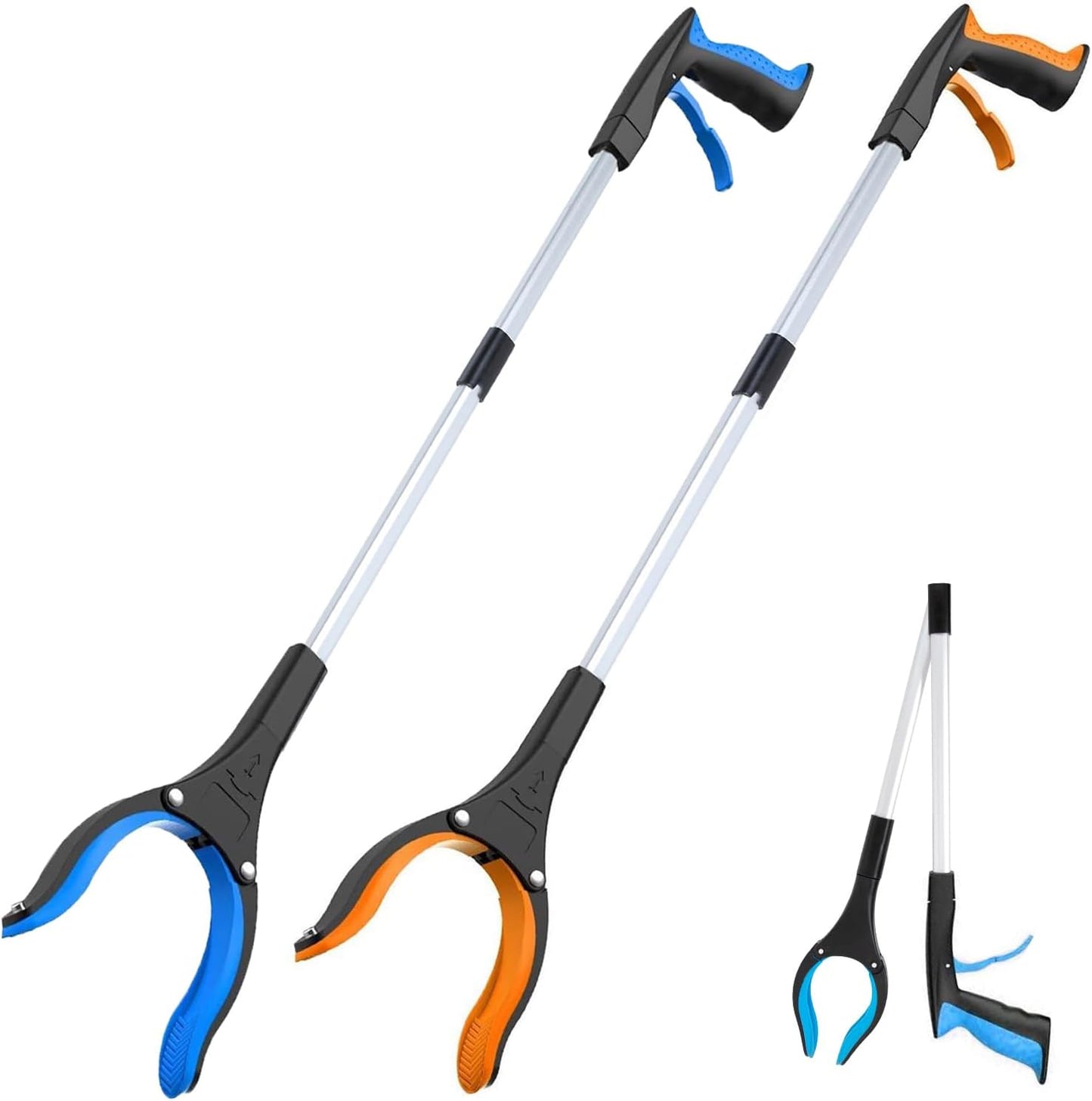 Grabber Reacher Tool - 32” Extra Long Foldable Gripper and Reaching Tool - Heavy Duty Pick Up Stick Grabbers for Seniors, Trash, Surgery Recovery Must Haves Gifts (Blue+Orange 2P)