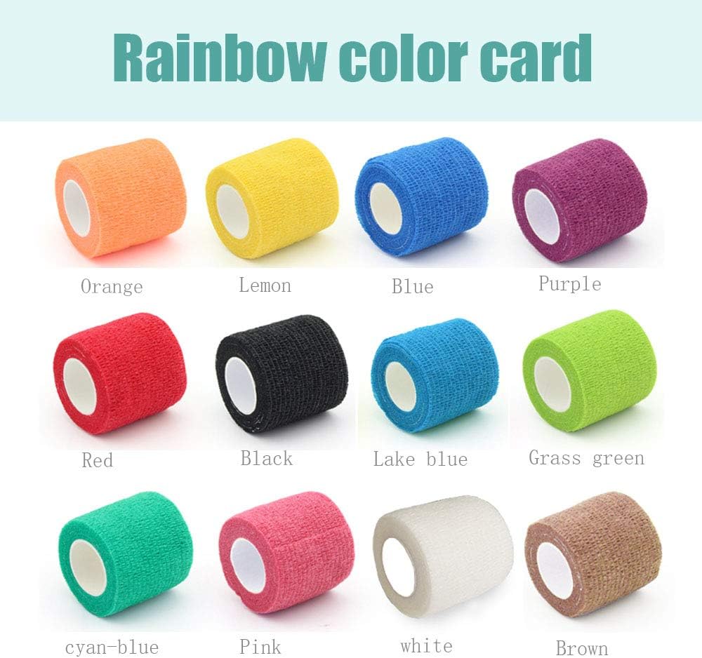 (12-Pack) 2” x 5 Yards | Self Adhesive Bandage Wrap, Kuvvfe Athletic Elastic Cohesive Bandage for Sports Injury,Strain,Knee & Wrist,Ankle Sprains & Swelling First Aid
