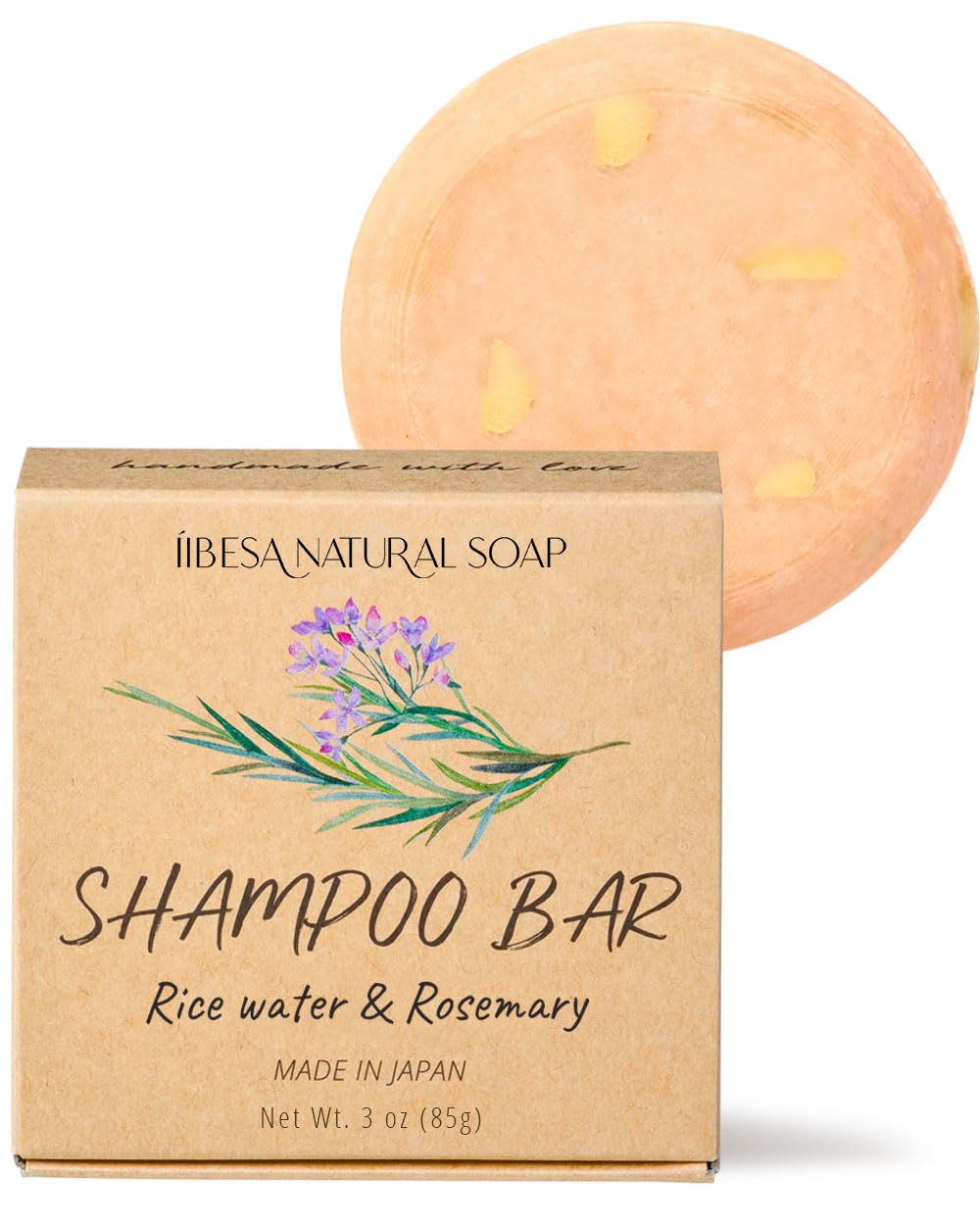 IIBESA Rice Water Shampoo Bar - Hair Growth & Strengthening Deep Moisturizing - Japan made Organic Ingredients - Solid Shampoo Bars For All Hair Types - Vegan Essential Oils - Rosemary