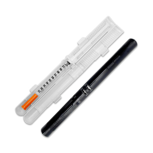 GMS 60 Unit Syringe Case - Holds New, Prefilled & Used Syringes with Needles - Small & Discreet - Ideal for Travel - Sharps Container - 2 Pack - Black and Clear