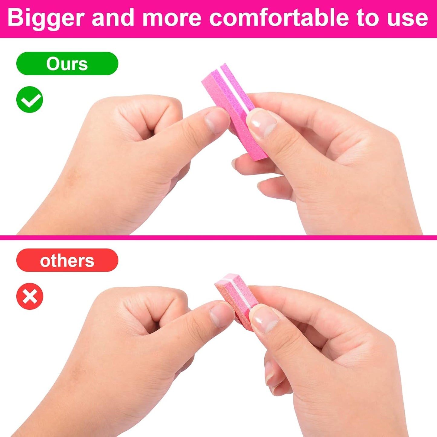 Buffer Block Nail File, 100/180 Grit Sponge Nail Buffers for Acrylic Nails, Mini Buffing Block Double Sided for Manicure Tools 30 Count - Pink