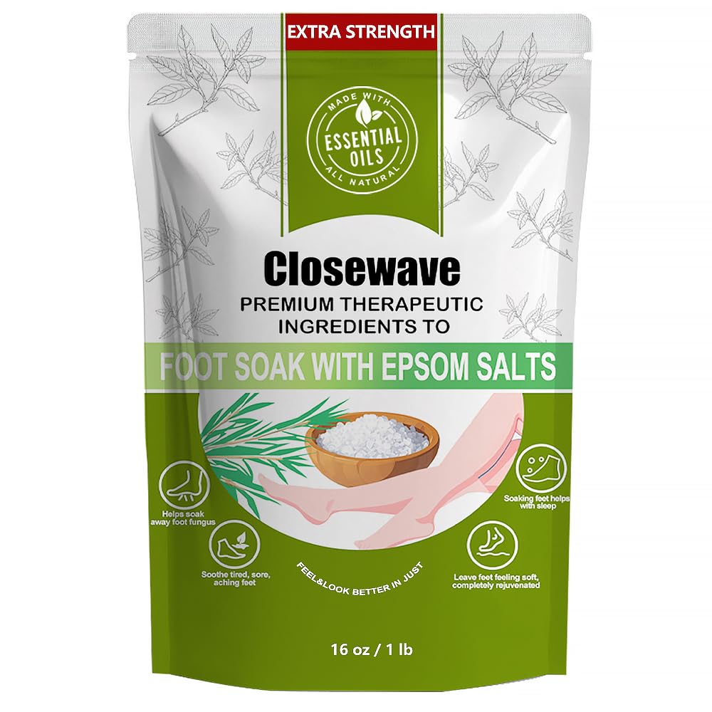 EXTRA STRENGTH Epsom Salt Tea Tree Oil Foot Soak - Foot Spa Pedicure Care for Toenail Athletes Foot, Soothes Sore, Stubborn Scent, Discolored and Ingrown Toenail - Birthday Gift for Mom Dad -16 oz