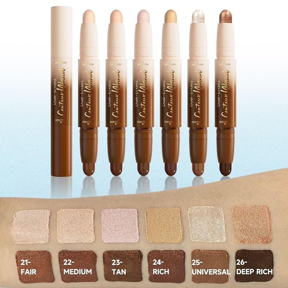 2Pcs Cream Contour Stick Face Body Makeup Dual Ended, Nude Light Beige & Nude Brown no Transfer Waterproof 2 in 1 Cream Concealer Stick Contouring Makeup Set, Nose Contour Bronzer Sticks Highlighter
