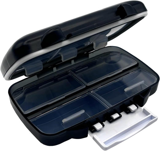 EZY DOSE Moisture-Proof Portable Pill Dispenser, Pocket Purse Organizer, Pharmacy Box, Travel Medication Holder, Latch-Closure to Secure Contents, Oversized Compartments, Airtight Seal, Medium, Black