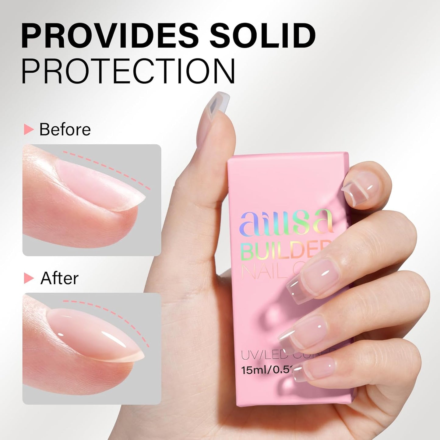 AILLSA Clear Builder Gel 7 In 1 Hard Gel Polish for Thickening Natural Nails Transparent Extension Gels Strengthener Gels Nail Polish Rhinestone Glue for Nail Art Base Coat Needed 0.51 Oz