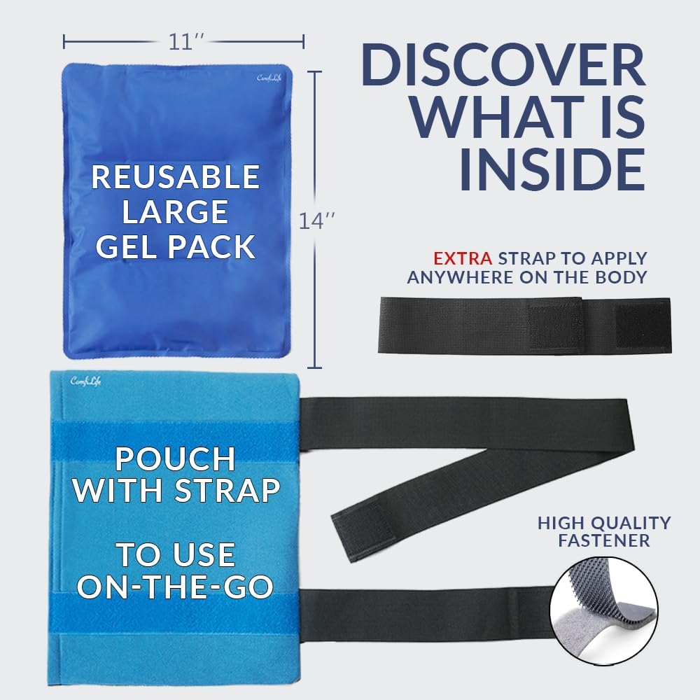 ComfiLife Ice Packs for Injuries – Reusable Hot and Cold Pack with Wrap – Soft Gel Ice Packs for Back, Shoulder, Hip, Knee, Elbow, Joint Pain Relief – Heat & Cold Therapy (Large (Pack of 1))