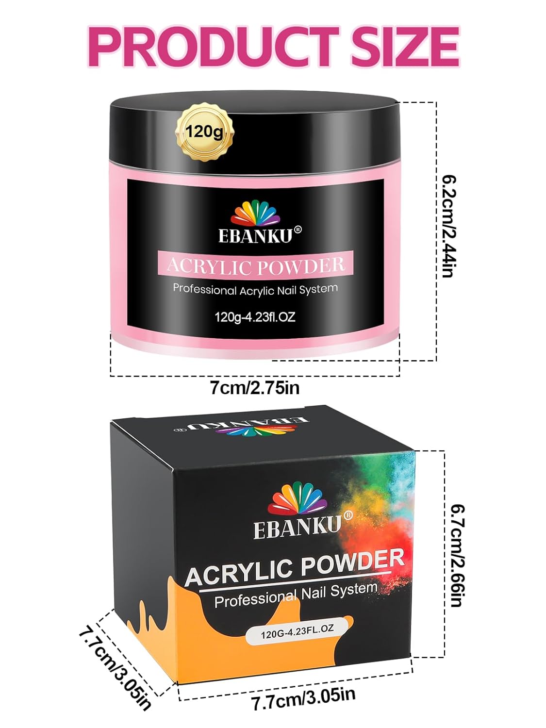 EBANKU Acrylic Powder, Apple Red Acrylic Nail Powder 120g/4.23oz Large Capacity Professional Nail Powder for Nail Acrylic Extension, Nail Carving, Long-Lasting, No Nail Lamp Needed