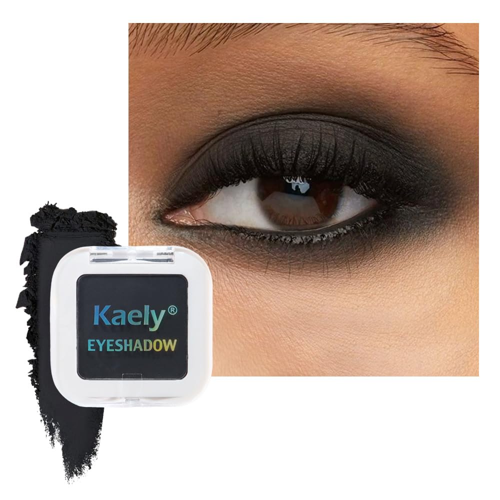 Kaely Pressed Single Eyeshadow Makeup, Black Matte Highly Pigmented Monochrome Eye Shadow Palette, Waterproof Neutral Powder Mini Eyeshadow, sombras para ojos, Lightweight Blendable, 07