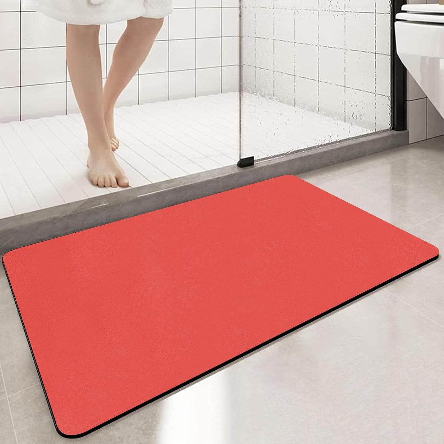 Diatomaceous Earth Bath mat Bathroom Rugs Super Absorbent Quick Dry Non Slip Bath Mat Thin Bathroom Floor Mats Fit Under Door-Shower Rug for in Front of Bathtub Shower, Red, 15.7"*23.6"