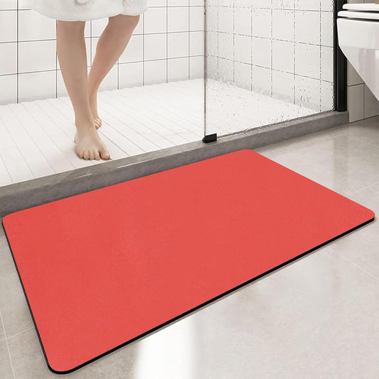 Diatomaceous Earth Bath mat Bathroom Rugs Super Absorbent Quick Dry Non Slip Bath Mat Thin Bathroom Floor Mats Fit Under Door-Shower Rug for in Front of Bathtub Shower, Red, 15.7"x35.4"