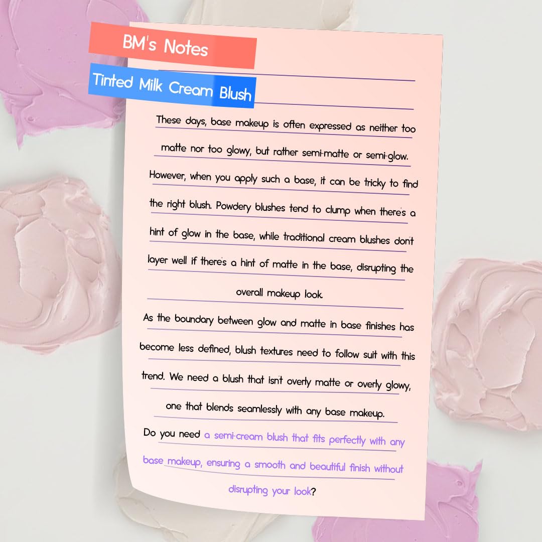 HOLIKA HOLIKA Colored Milk Cream Blush 04 LOVE YA: Glowing, Natural Makeup, Glossy Finish, Soft, Creamy Dough like texture, Shimmer, Radiant, Plumping, Cheek, Lightweight, Clean, Buildable