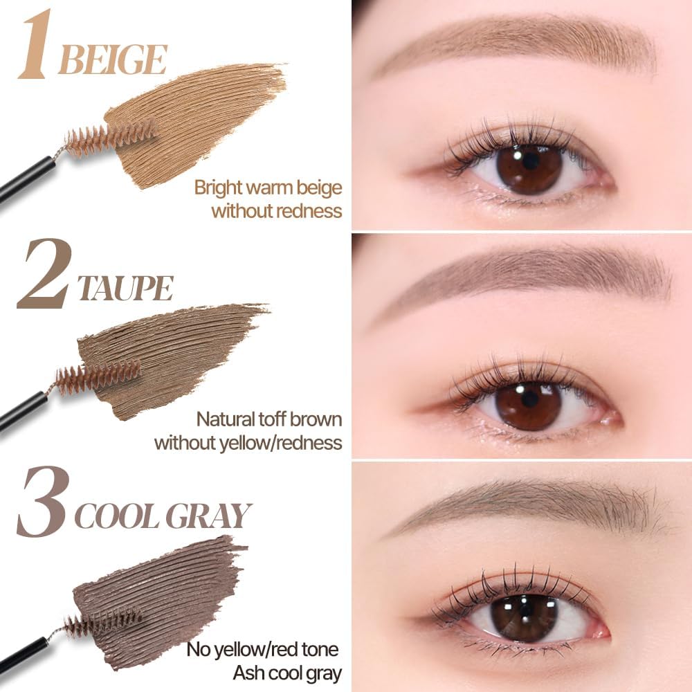 Espoir The Brow Color Fixing Cara #1 Beige 0.1 fl oz | Easy Fixing without Clumping with Skinny Brush | Long Lasting Smudgeproof Eyebrow Mascara | Soft Mood Coloring Tinted Gel | Korean Eye Makeup