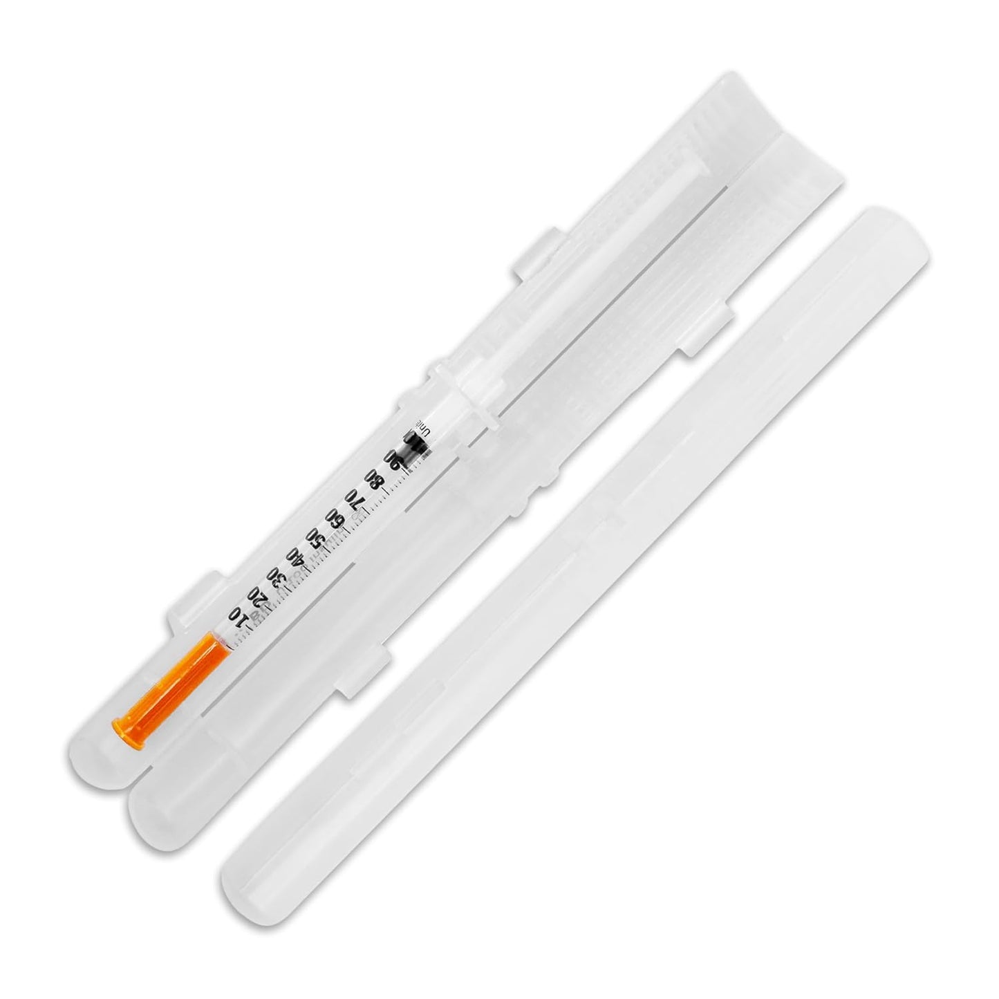 GMS 100 Unit Syringe Case - Holds New, Prefilled & Used Syringes with Needles, Small & Discreet, Ideal for Travel - 2-Pack - Clear