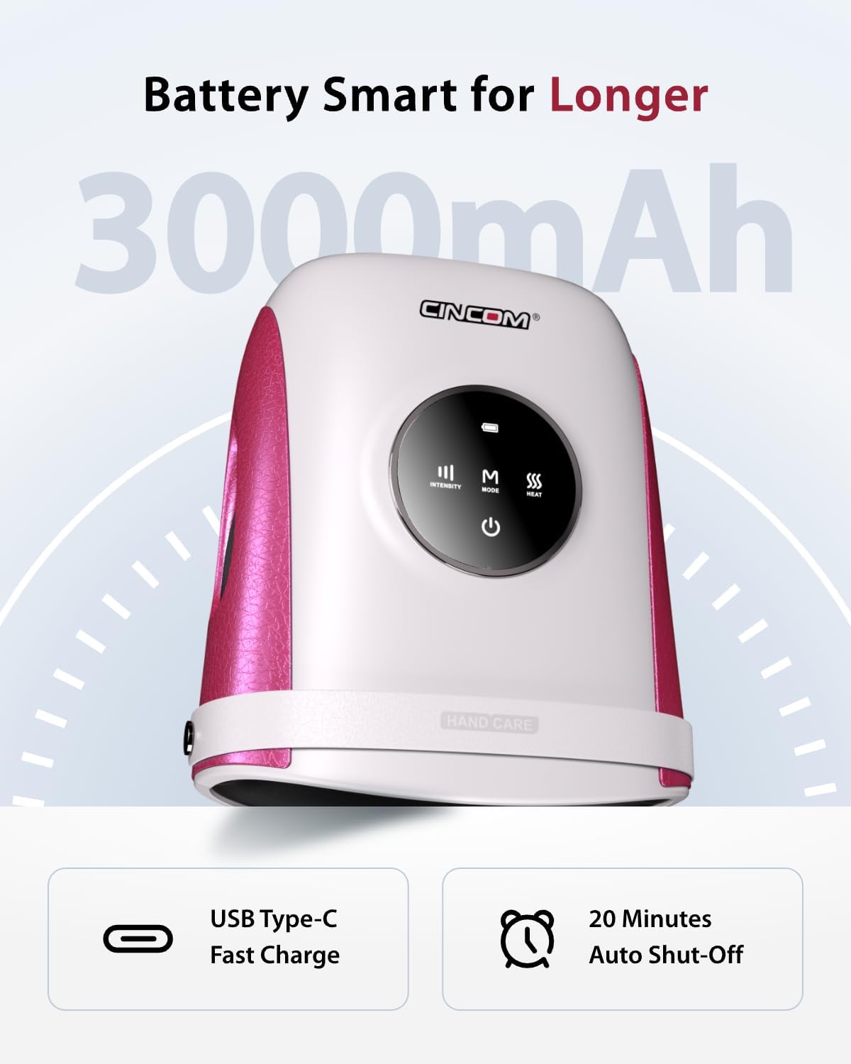 CINCOM Hand Massager with Heat and Compression, Finger and Palm Massage Machine for Pain Relief, Arthritis and Improved Circulation, Gifts for Women, Cordless and Rechargeable (White)