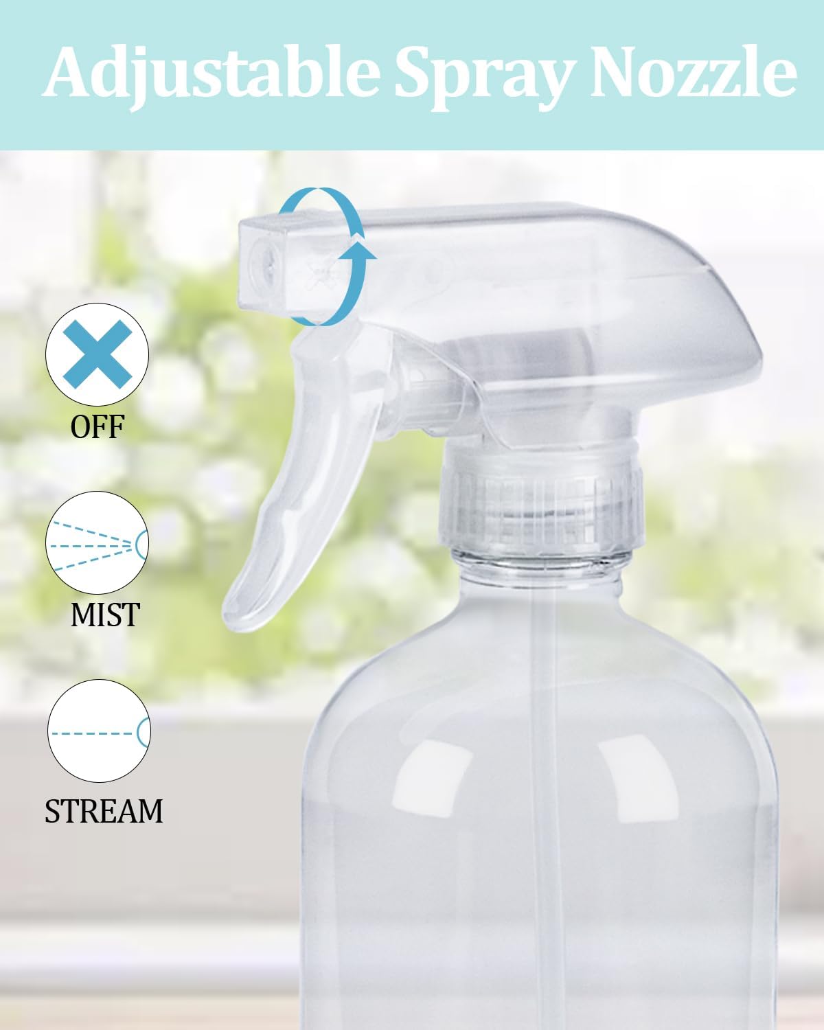 2 Pack 360° Glass Spray Bottles with Silicone Sleeve, 16 oz Empty Refillable Containers with Adjustable Spray Nozzles, Spray Bottles for Hair, Cleaning Solutions and Plants Grey&Blue