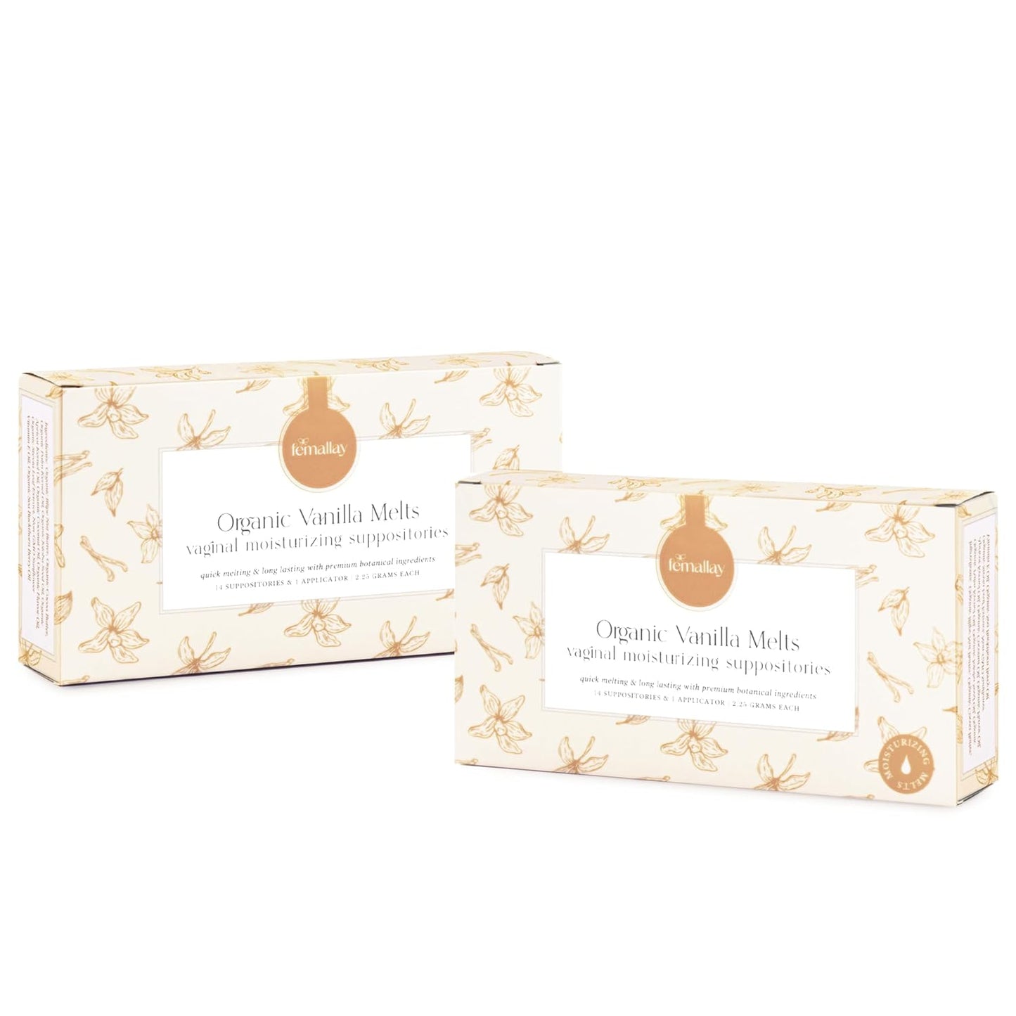 Femallay Organic Vaginal Moisturizing Suppositories – Vanilla 2 Pack – 100% Natural Relief for Dryness, Odor & Daily Feminine Discomfort – 14 Count + Applicator