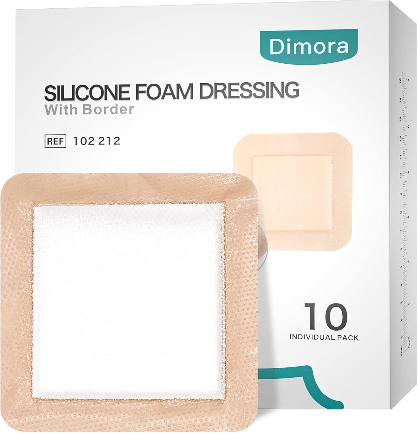 Dimora Silicone Foam Dressing with Border Adhesive 6"x6" Waterproof Wound Dressing Bandage for Wound Care 10 Pack