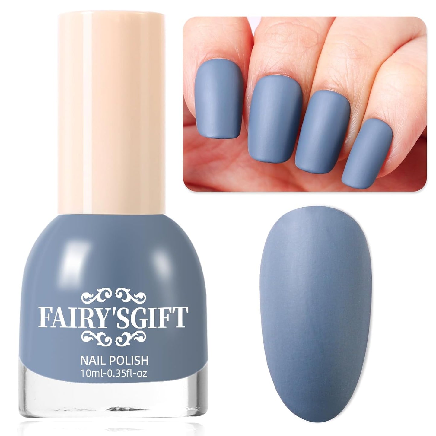 Matte Nail Polish Air Dry Nail Lacquer for Nail Art Varnish, Mist Effect Matte Finish Velvet Nail Polish, 0.35 fl oz (Grey-blue-23, 10 ML)
