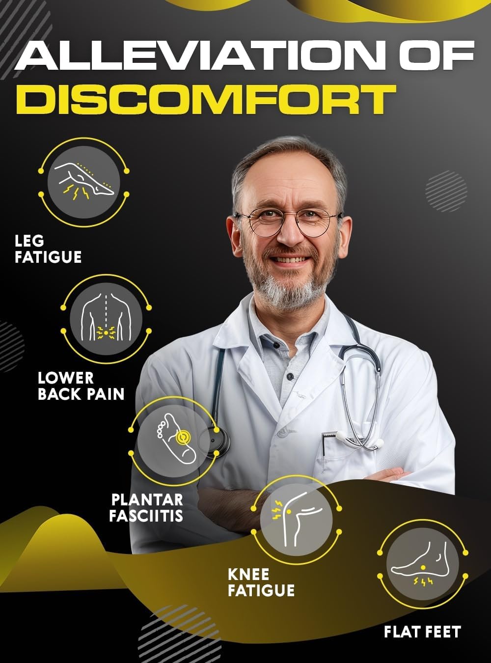 (New) Work Orthotic Insoles - Anti Fatigue Medium Arch Support Shoe Insert Men Women - for Plantar Fasciitis Flat Feet Leg - Relieve Foot Pain - Work Boot Insoles Standing All Day (S, Blue Lines)