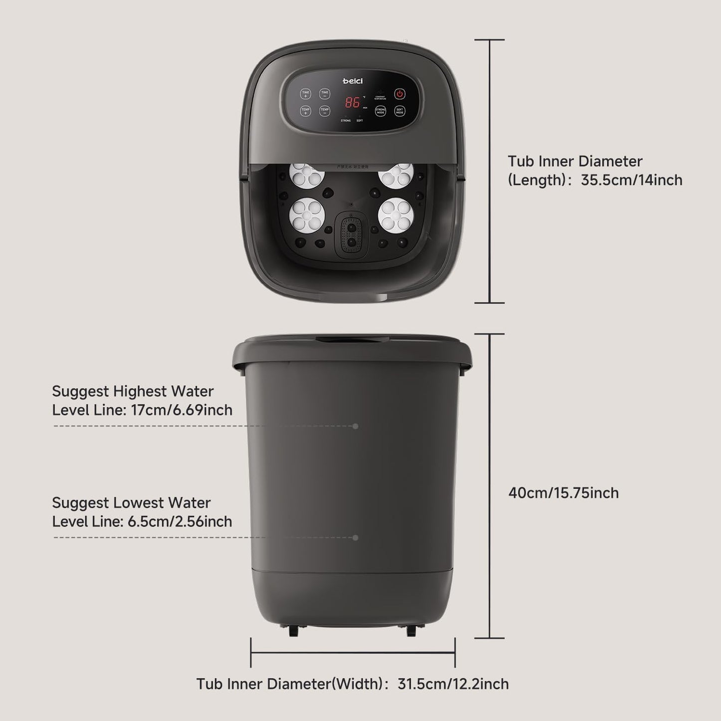 High Depth 14in Feet Foot Spa Electric Rotary Massage with PTC Heating System,Foot Bath with Timer Constant Temperature Control,Handle,and Six Set Electric Massage Balls