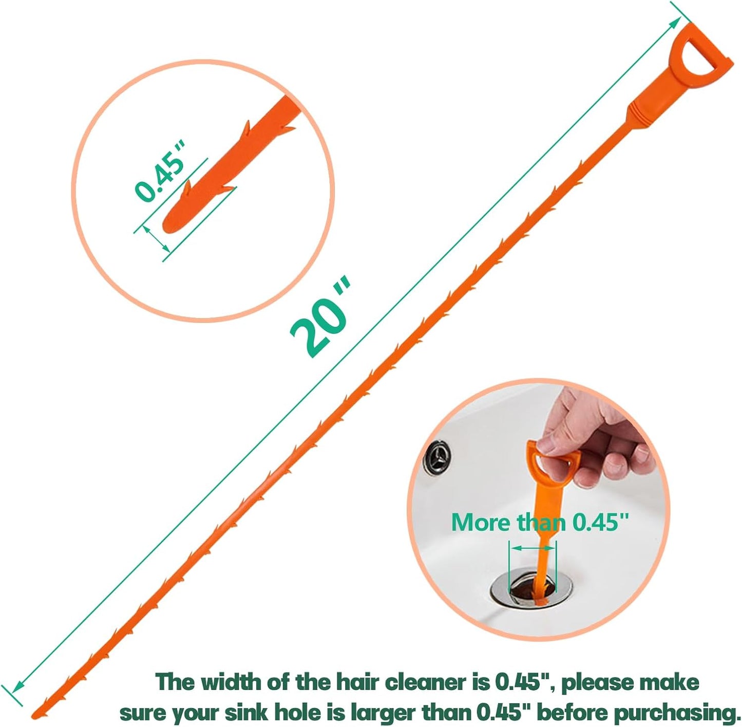 Drain Snake Hair Drain Clog Remover - 5 Pack Shower Snake Sink Unclogger Tool with Exquisite Packaging (Orange)