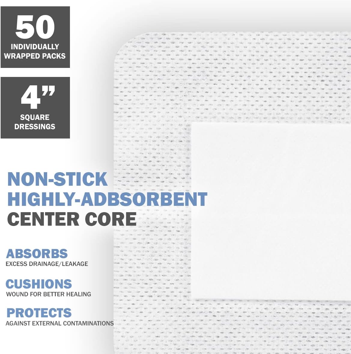EVERLIT Island Dressing Bordered Gauze | Large Wound Care Bandage with Adhesive Border| Sterile, Soft & Highly Absorbent Medical Grade Dressing Pad (4x4 Inch (Pack of 50))