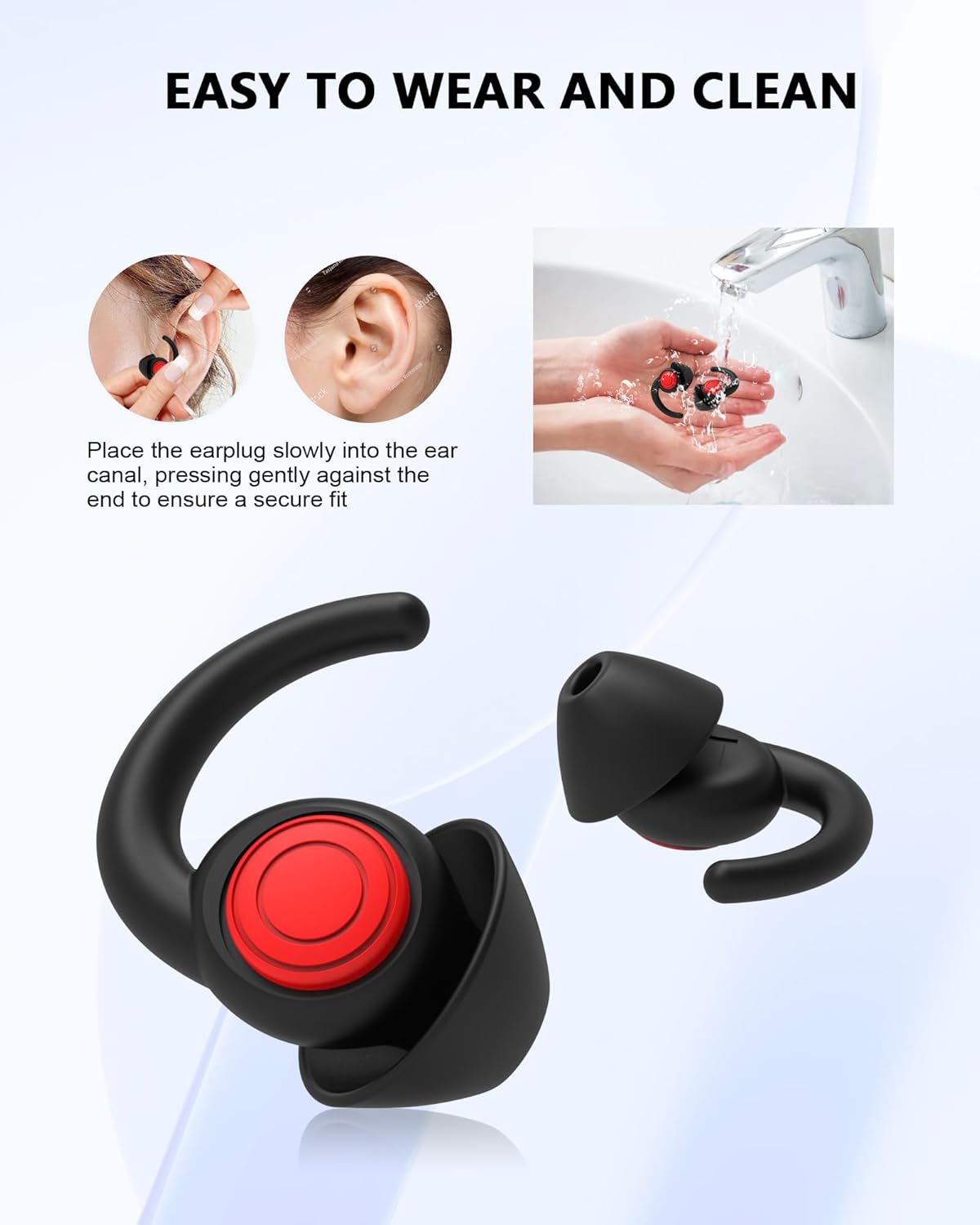 Earplugs for Sleeping Noice Cancelling, Ergonomic Design with 25dB Protection, Black, 2 Pairs