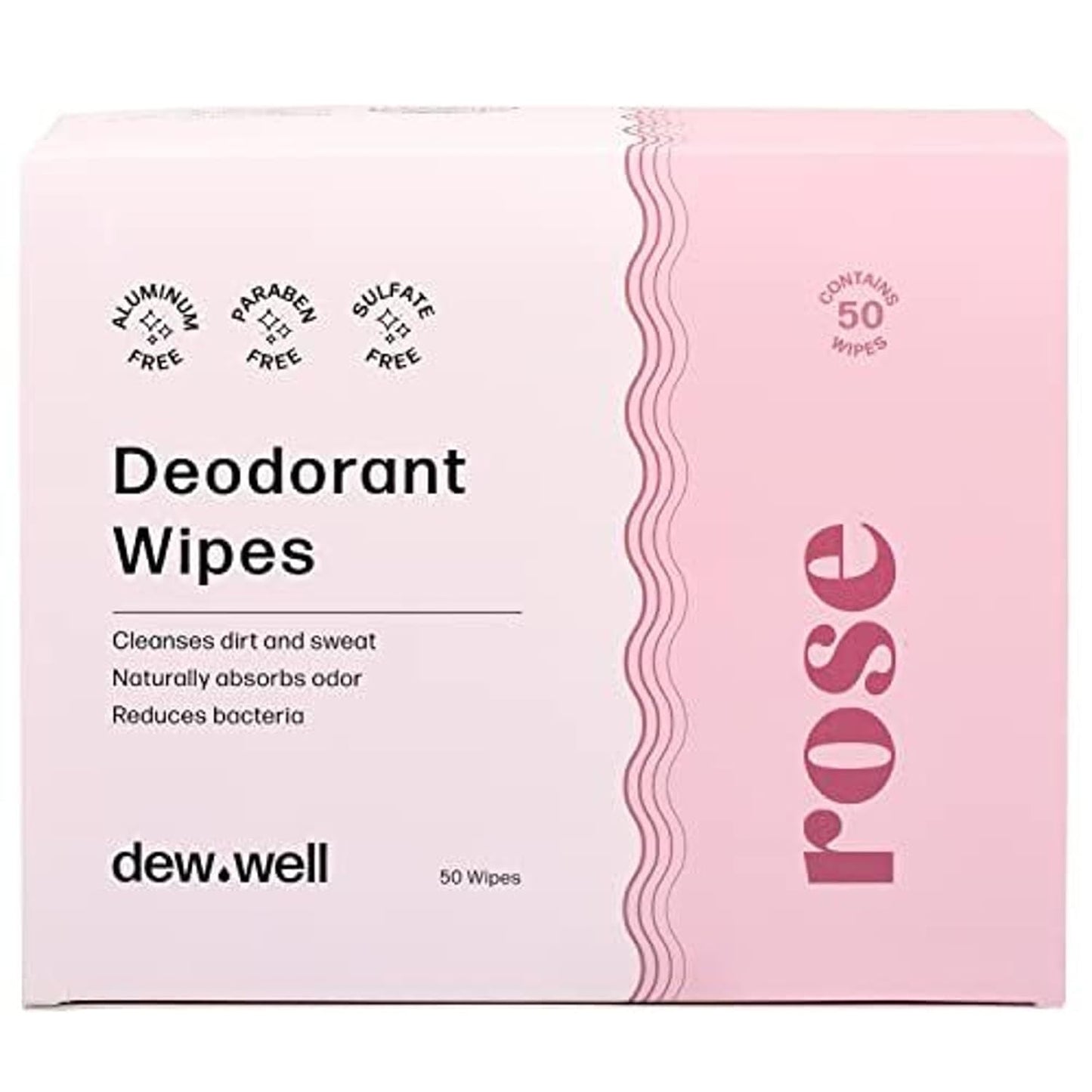 Dew Well - Deodorant Wipes - A Fresh Start When You’re On the Go - Aluminum, Paraben, and Sulfate Free - Rose Scent - 50 Individually Wrapped Wipes