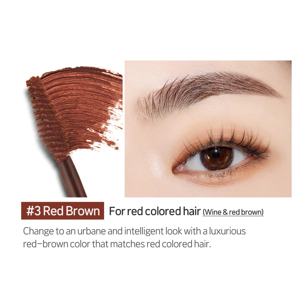 ETUDE Color My Brows, Brow Mascara, 3D Natural Coloring, Beeswax & Carnauba Wax, Moisturizing Brow Care, Eyebrow tint, Soft Gel Texture, Korean Makeup, Beauty, Red Brown (0.152 Fl Oz)