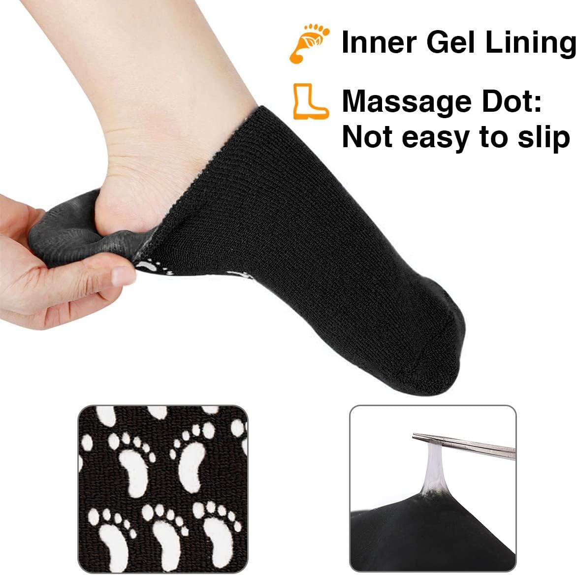 Codream Large Men's Moisturizing Gel Socks Men's Feet Care Ultimate Treatment for Dry Cracked Rough Skin on Feet Pack of 2 Pairs Black US Men 10-15