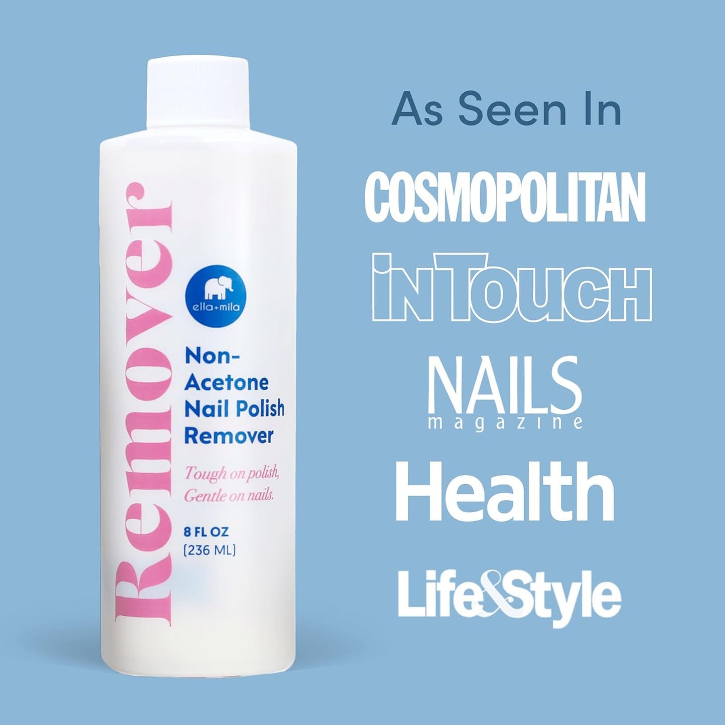 Ella+Mila Non-acetone Nail Polish Remover - Nourishing & Conditioning Acetone Free Nail Polish Remover - Gentle on Nails - 8oz