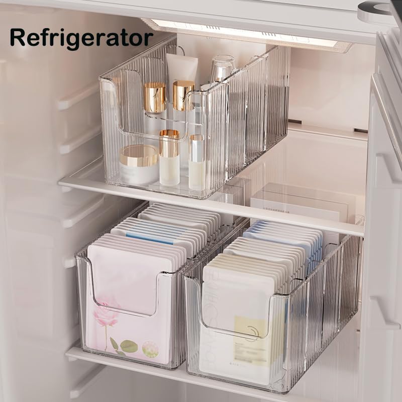 2 Pack Extra Thick Acrylic Makeup Organizer with Removable Dividers - Waterproof Bathroom Storage for Sheet Masks/Essences/Cosmetics, Clear Visible Design, Space-Saving Vanity Organizer