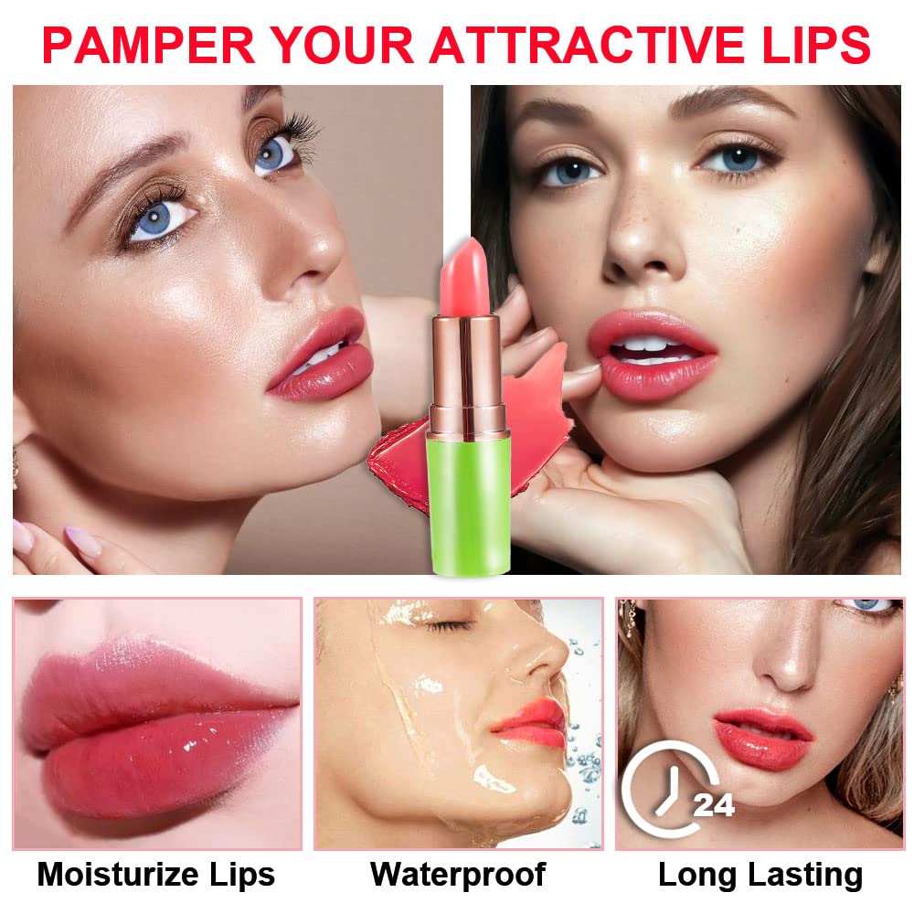 evpct 2Pcs Strawberry Color Changing Lipstick Tinted Lip Balm Gloss Stain Set Magic PH Color Changing Flower Lazy Korean Jelly Lipstick Makeup Set labiales mate 24 horas originales labial magico
