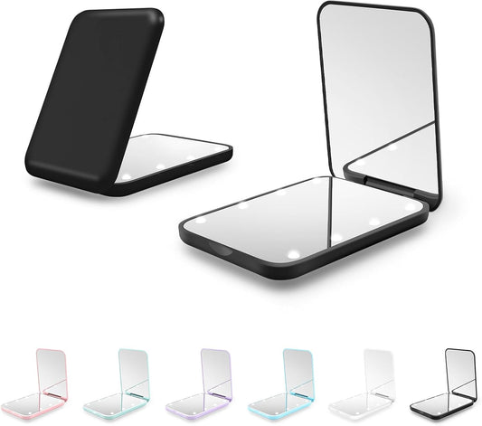 Compact Mirror, 1X/3X Magnification LED Pocket Mirror with Nternal BIattery, Pink Mini Mirror for Purse, Pocket,Travel and Present