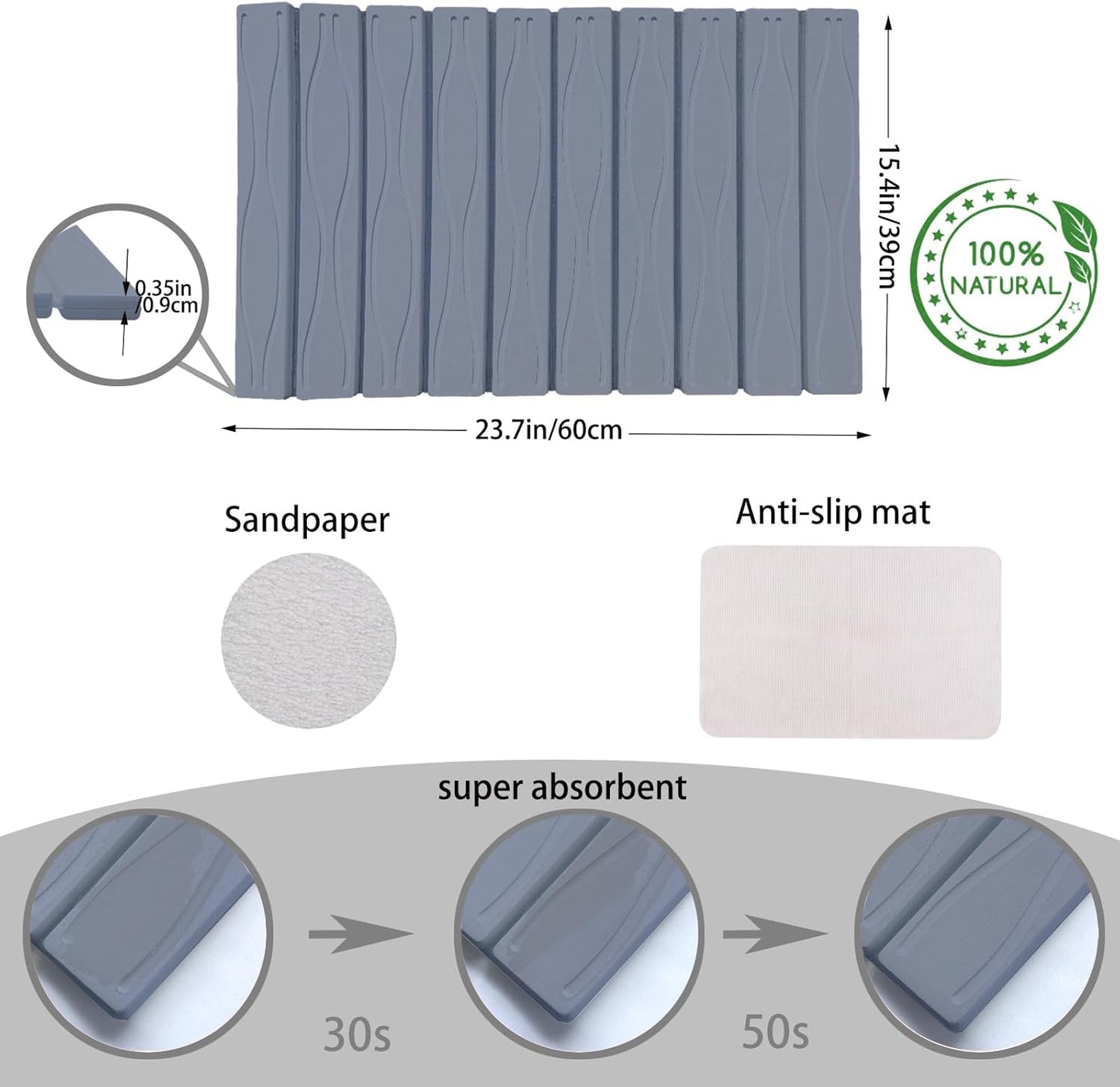 Dry Stone For Kitchen Sink and Collapsible Stone Mat Kitchen Drying Mat ,Foldable and Magical Mat Self Absorbing Mat For Efficient Kitchen Drying Rack,Dark Grey