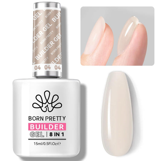 BORN PRETTY Builder Gel for Nails, 8-in-1 Extension Gel Strengthener Gel Hard Builder Nail Gel Base Top Gel, Natural Nude Gel Builder Rhinestone Nail Glue Gel in A Bottle 15ML