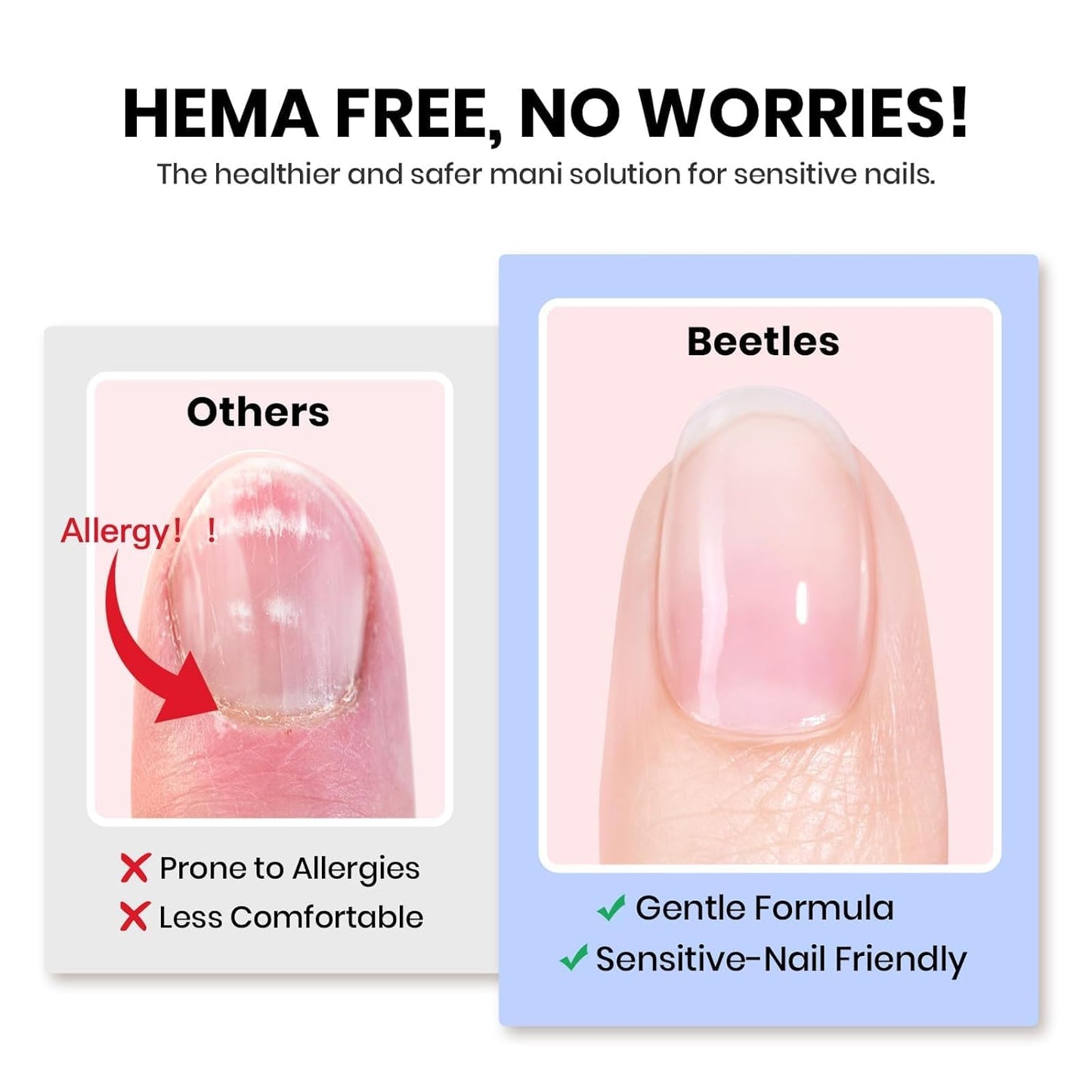 Beetles HEMA-Free Nail Glue & Primer Set, 2Pcs 10ml Super Strong 9 in 1 Nail Glue Gel and Bond Primer for Acrylic Fast Dry Supplies, Long-Lasting Professional Kit, U V Light Required
