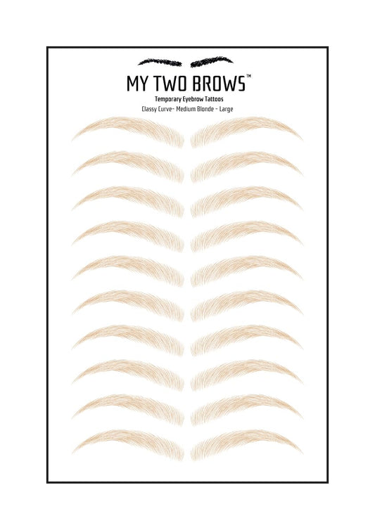 (10 pairs) Medium Blonde Temporary Eyebrow Tattoo - Large Size - Waterproof & Smudgeproof - Classy Curve Style Eyebrow Stickers - Sheet Lasts up to 30 Days - Won't Work on Existing Brows